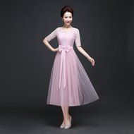 KAKA(TM)Women&#039;s Elegant Prom Dresses Short sleeve Bridesmaid Dress-L(Champagne) N5