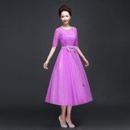 KAKA(TM)Women&#039;s Elegant Prom Dresses Short sleeve Bridesmaid Dress-L(Champagne) N8