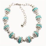 New Retro Silver Tibetan Turquoise Bracelet Bead Adjustable Bangle Chain Jewelry