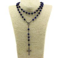 Unique Lapis lazuli Nature Stone Beads Rosary Catholic Necklace Holy Medal &amp; Cross