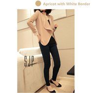 Evtech(tm) Women&#039;s Fashion Style Casual Suit Long-sleeved Short Jacket Slim Loose Cardigan Coat - Black with Apricot... N2