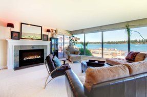 Modern Flames Home Fire Series Electric Fireplace with Glass Set and Red Herringbone Side Panels, 60-Inch