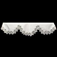 19" X 90" Wide Fireplace Mantel Scarf with White Peacock Lace on White