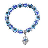 BD Hamsa Fatima Hand Evil Eye Bracelet Handmade Beads Elastic Band Unisex NEW N2