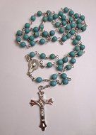 Unique Turquoise Beads Rosary Blue Catholic Necklace Holy Soil Medal &amp; Cross