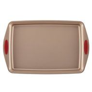 Rachael Ray 10-Piece Cucina Nonstick Bakeware Set, Latte Brown with Cranberry Red Handle N5