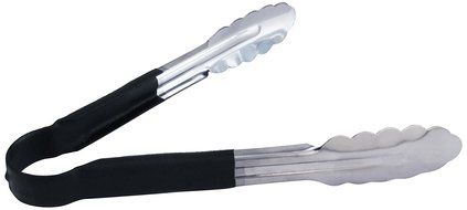 New Star Foodservice 35841 Stainless Steel Vinyl Coated Utility Spring Tong, 9-Inch, Black, Set of 12
