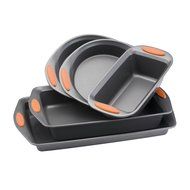 Nonstick Bakeware 5-Piece Oven Lovin' Bakeware Set, Gray with Orange Handles, Steel