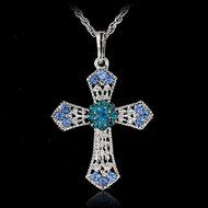 Silver Rhinestone CROSS With Sweater Chain Crystal Pendant Necklace Xmas Gifts