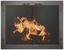 Ironhaus Fireplace Glass Door with Gate Mesh with 2 1/2&quot; Frame In Brushed Grey Finish, Fullview Design, 2&quot; L x...