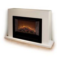 Modern Flames Home Fire Series Electric Fireplace with Glass Set, Red Straight Side Panels, and White Cabinet N4