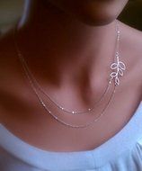 Fashion Women double Chain necklace Charm Silver leaves pendant Jewelry Gift New