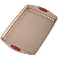 Rachael Ray 10-Piece Cucina Nonstick Bakeware Set, Latte Brown with Cranberry Red Handle N7