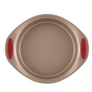 Rachael Ray 10-Piece Cucina Nonstick Bakeware Set, Latte Brown with Cranberry Red Handle N8