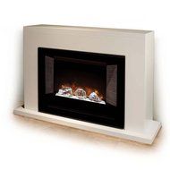 Modern Flames Home Fire Series Electric Fireplace with Glass Set, Red Straight Side Panels, and White Cabinet N5
