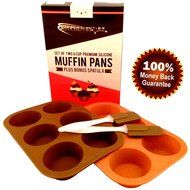 Silicone Muffin Pan-Cupcake Pan. Two 6-Cup Standard Size Trays Plus Two Silicone Spatulas. Four Piece Set N2