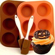 Silicone Muffin Pan-Cupcake Pan. Two 6-Cup Standard Size Trays Plus Two Silicone Spatulas. Four Piece Set N5