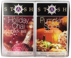 Stash Tea, Chai &amp; Decaf Pumpkin Spice Holiday Twin Pack, 18 Tea Bags Each,