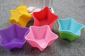 HSE 6pcs Star Silicone Cake Mold Muffin Cups Puffs Pudding Ice Lattice Mold Cupcakes ColorRose 7cm Multi Colors...