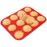 Ambox 12 Cup Silicone Muffin and Cupcake Baking Pans, Non-Stick, Easy To Clean, Oven/Microwave/Dishwasher/Freezer... N4