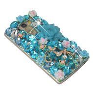 Spritech(TM) Clear Hard Bling Phone Case for LG G Stylo 2 LS775/LG Stylus 2 K520,Handmade Blue Crystal White Flower... N18