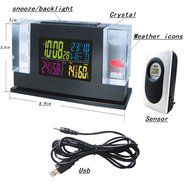 Wireless Weather Station Digital Desk Alarm Clock LED Backlight/Color Indoor Temperature Humidity Day Date Display N3