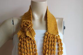 Mustard Crochet Necklace- Flower Necklace Scarf- Jewelry Scarf-Handmade Loop Scarf -Vegan Scarf