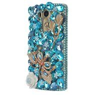 Spritech(TM) Clear Hard Bling Phone Case for LG G Stylo 2 LS775/LG Stylus 2 K520,Handmade Blue Crystal White Flower... N31