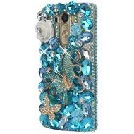 Spritech(TM) Clear Hard Bling Phone Case for LG G Stylo 2 LS775/LG Stylus 2 K520,Handmade Blue Crystal White Flower... N37