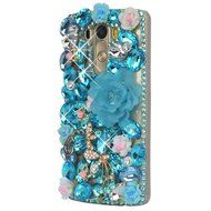 Spritech(TM) Clear Hard Bling Phone Case for LG G Stylo 2 LS775/LG Stylus 2 K520,Handmade Blue Crystal White Flower... N38