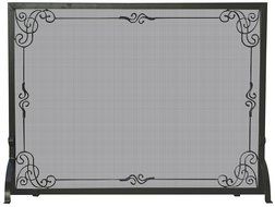 UniFlame Single Panel Black Wrought Iron Screen with Decorative Scroll