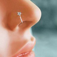 Small Thin Flower Clear Crystal Nose Ring Stud Hoop-Sparkly Crystal Nose Ring