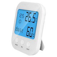 ENGREPO Digital Thermo Hygrometer, Indoor Humidity and Thermometer Monitor, Digital Alarm Clock, Calendar and... N4