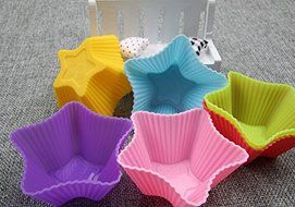 HSE 6pcs Star Silicone Cake Mold Muffin Cups Puffs Pudding Ice Lattice Mold Cupcakes ColorRose 7cm Multi Colors... N2