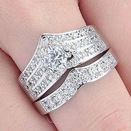 Women Fashion Round Cut White Topaz Ring Set 925 Silver Wedding Jewelry New (8) N2