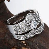 Women Fashion Round Cut White Topaz Ring Set 925 Silver Wedding Jewelry New (8) N3