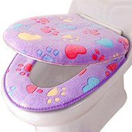 Yaheeda Toilet Seat Cover,Lovely Feet Design Coral Fleece Closestool Bathroom Warmer Pads Set,Coffee N2