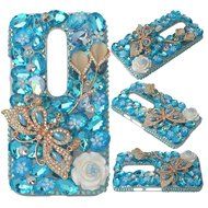 Spritech(TM) Bling Clear Phone Case For Motorola Moto G3/Moto G (3rd Gen),3D Handmade Blue Crystal Butterfly Small... N152