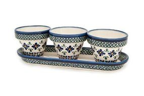 Polish Pottery Mosaic Flower Pots with Tray