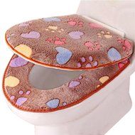 Yaheeda Toilet Seat Cover,Lovely Feet Design Coral Fleece Closestool Bathroom Warmer Pads Set,Coffee N3