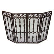 Westinghouse Wrought Iron 4-Panel Brown Fireplace Screen Mesh Decorative Scroll N3