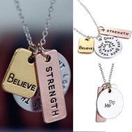 3pcs Fashion Women Faith Silver Believe Strength Pendant Neckalce Chain Jewelry