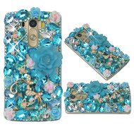 Spritech(TM) Clear Hard Bling Phone Case for LG G Stylo 2 LS775/LG Stylus 2 K520,Handmade Blue Crystal White Flower... N45