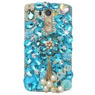 Spritech(TM) Clear Hard Bling Phone Case for LG G Stylo 2 LS775/LG Stylus 2 K520,Handmade Blue Crystal White Flower... N48