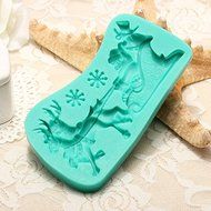 3D Christmas Santa Claus Sleigh Deer Cake Mold Silicone N2