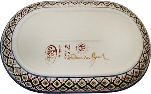 Boleslawiec Stoneware - Polish Pottery 10.75&quot; Oval Serving Platter - Eva&#039;s Collection &quot;Red Garden&quot; N3