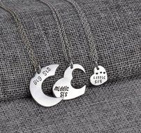 Hot Family Gift Big Middle Little Sister Heart Pendant Silver Plated Necklace