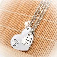 Hot Family Gift Big Middle Little Sister Heart Pendant Silver Plated Necklace N2