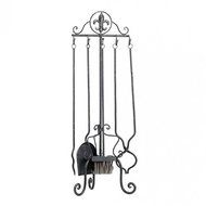 Black Iron Speckled Louisiana Fleur-de-lis Fireplace Tool Set Home D&eacute;cor N2