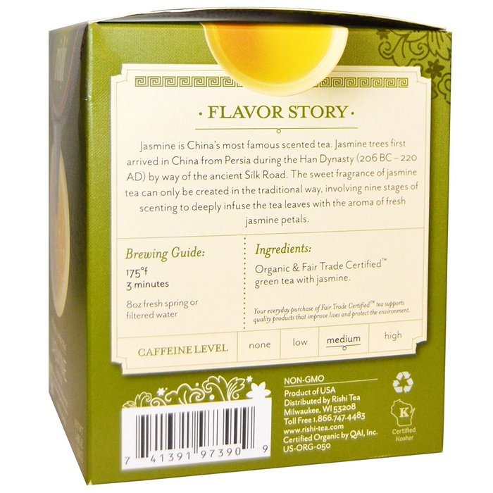 Rishi Tea Organic Green Tea Jasmine -- 15 Tea Bags